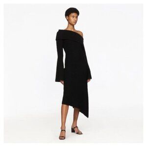 DRAE • Asymmetrical Wool Rib Knit Dress in Black • XS